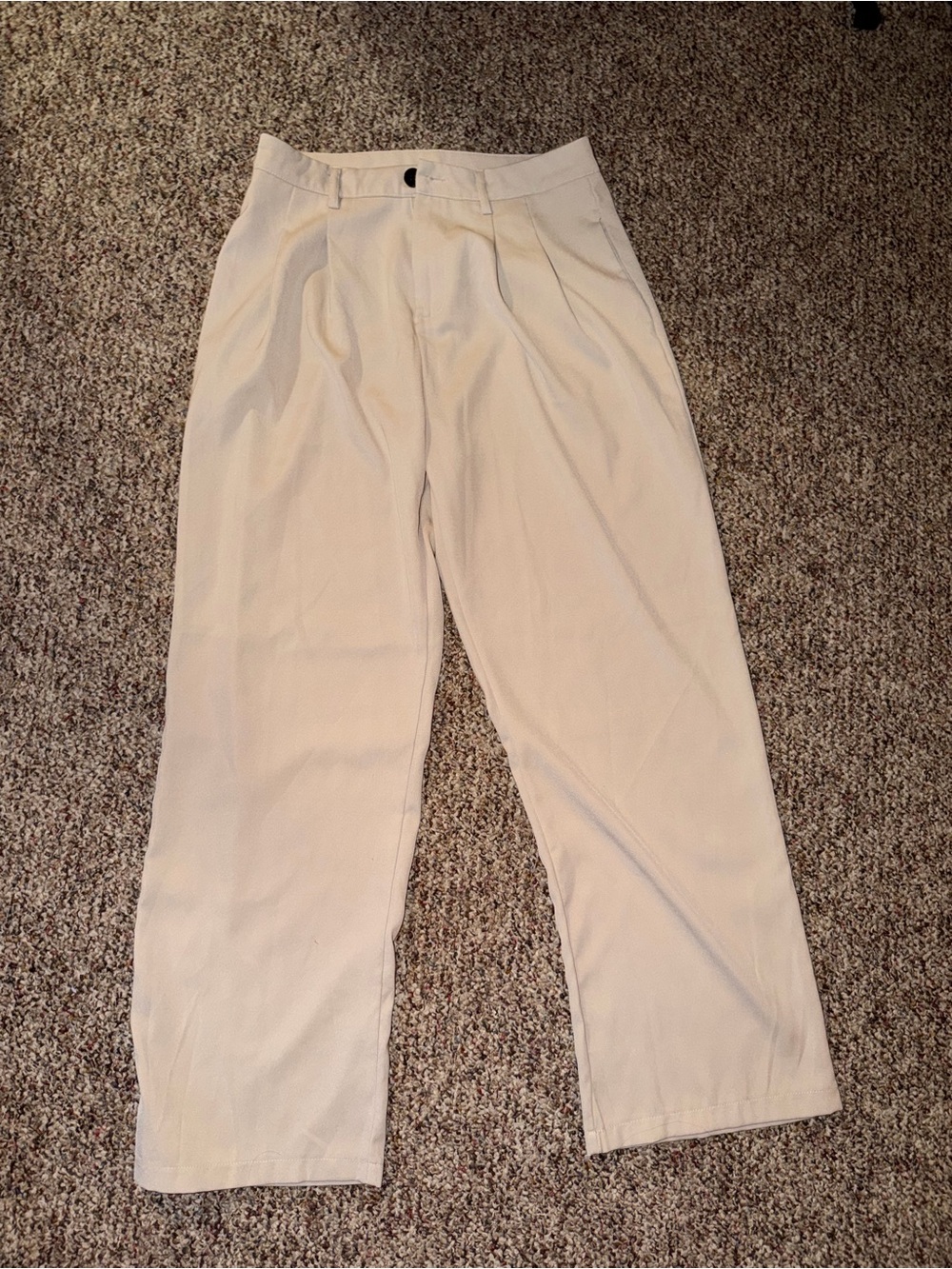 High-Waist Cream Pleated Trousers